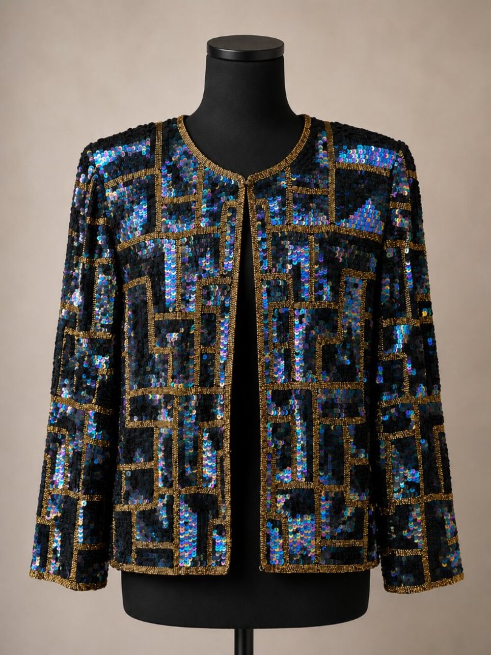 Vintage 90s Robert Anthony Silk Beaded Sequin Jacket MP Western Show Glam